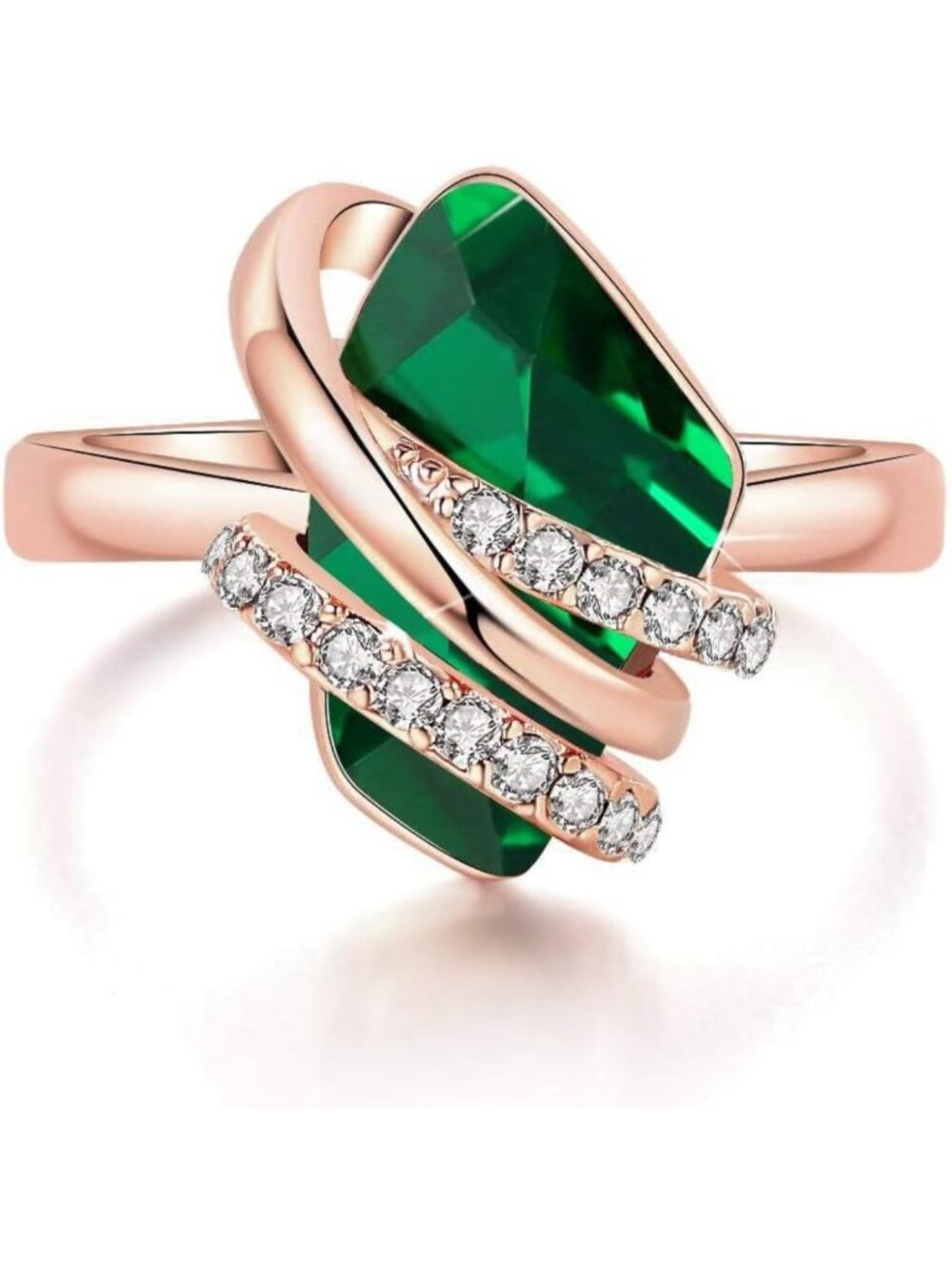 Leafael Wish Stone Adjustable Open Ring with Birthstone Crystals, 18K Rose Gold